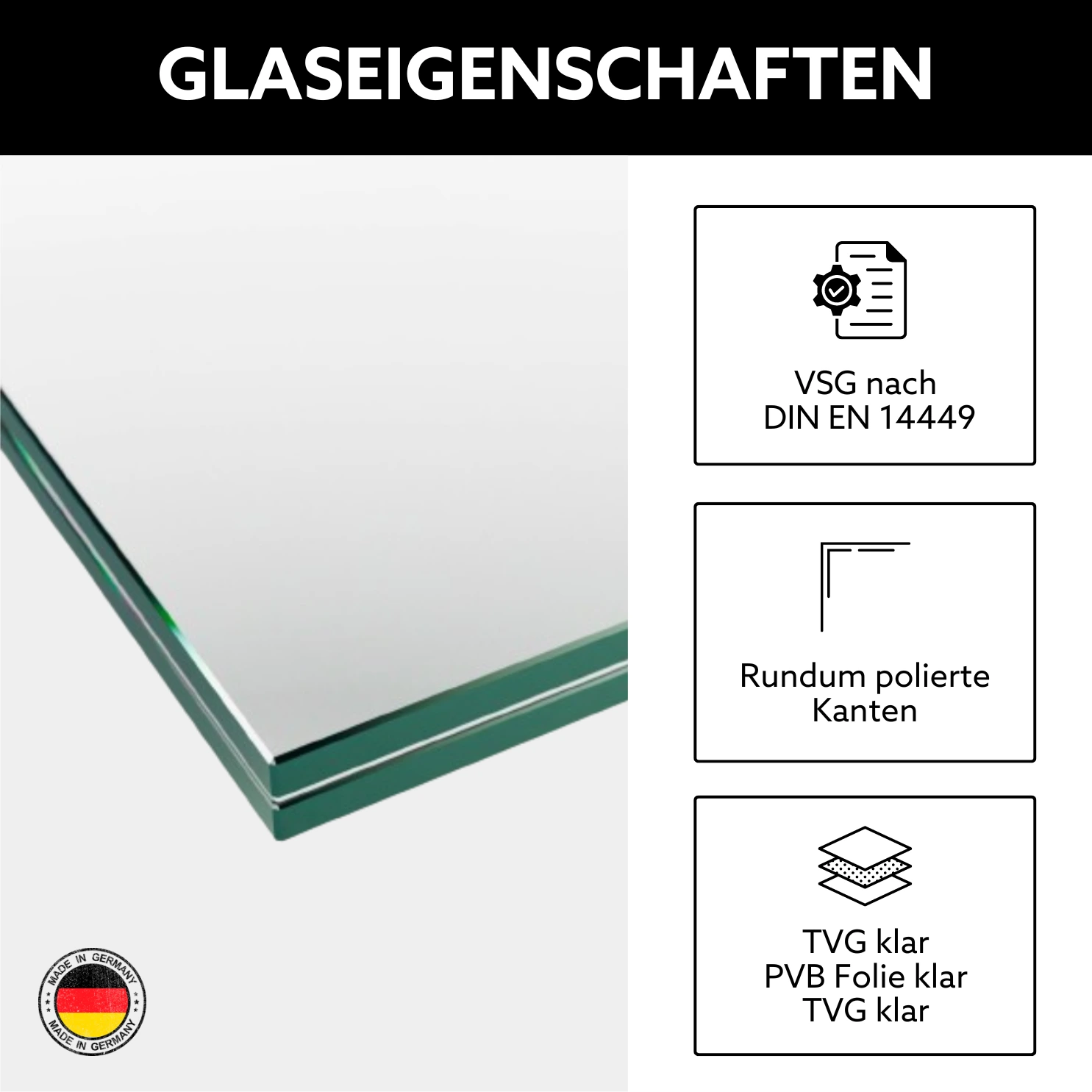 Glaseigenschaften VSG aus TVG mit klarer Folie