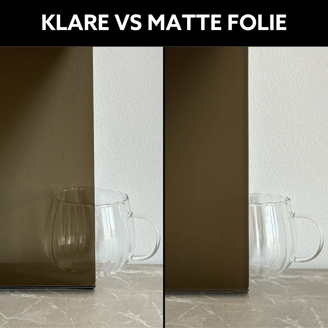 Vergleich zwischen VSG Bronzeglas mit klarer und matter Folie