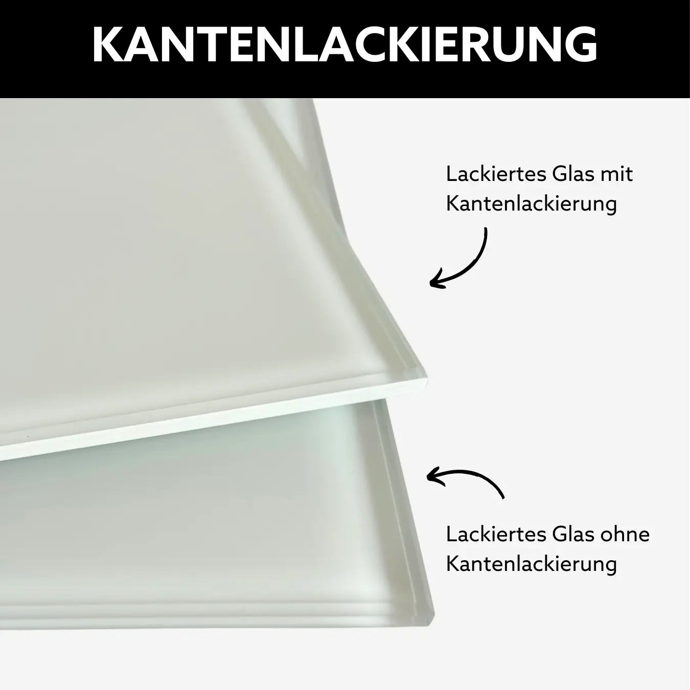 Beispiel einer Kantenlackierung beim lackierten Glas