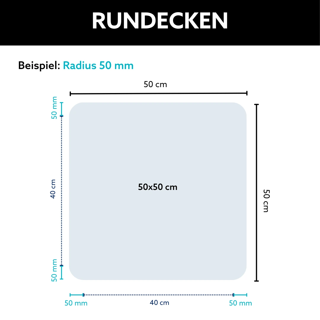 Beispielskizze einer Glastischplatte mit Rundecken