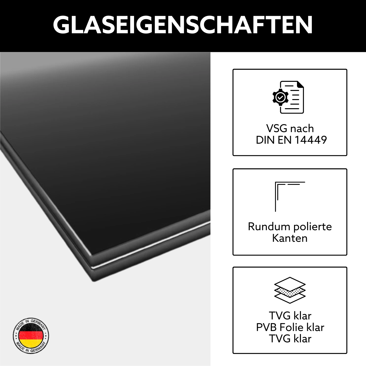 Glaseigenschaften VSG aus TVG mit klarer Folie