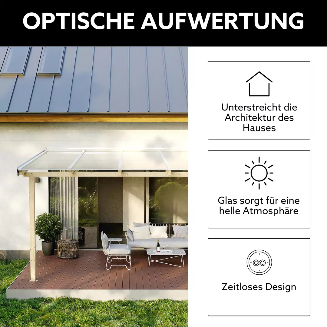 Optische Aufwertung des Outdoor-Bereiches mit einem Glasdach