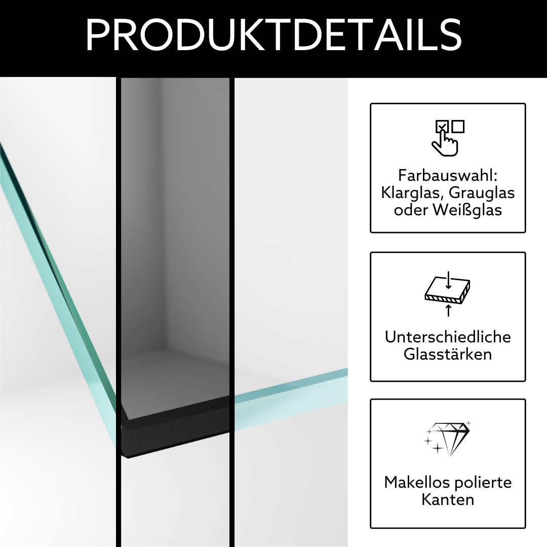 Glasvergleich von Klarglas, Weißglas und Grauglas