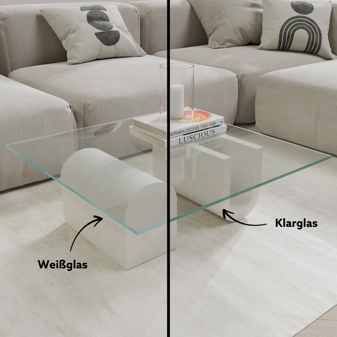 Glastischplatten-Vergleich zwischen Klarglas und Weißglas