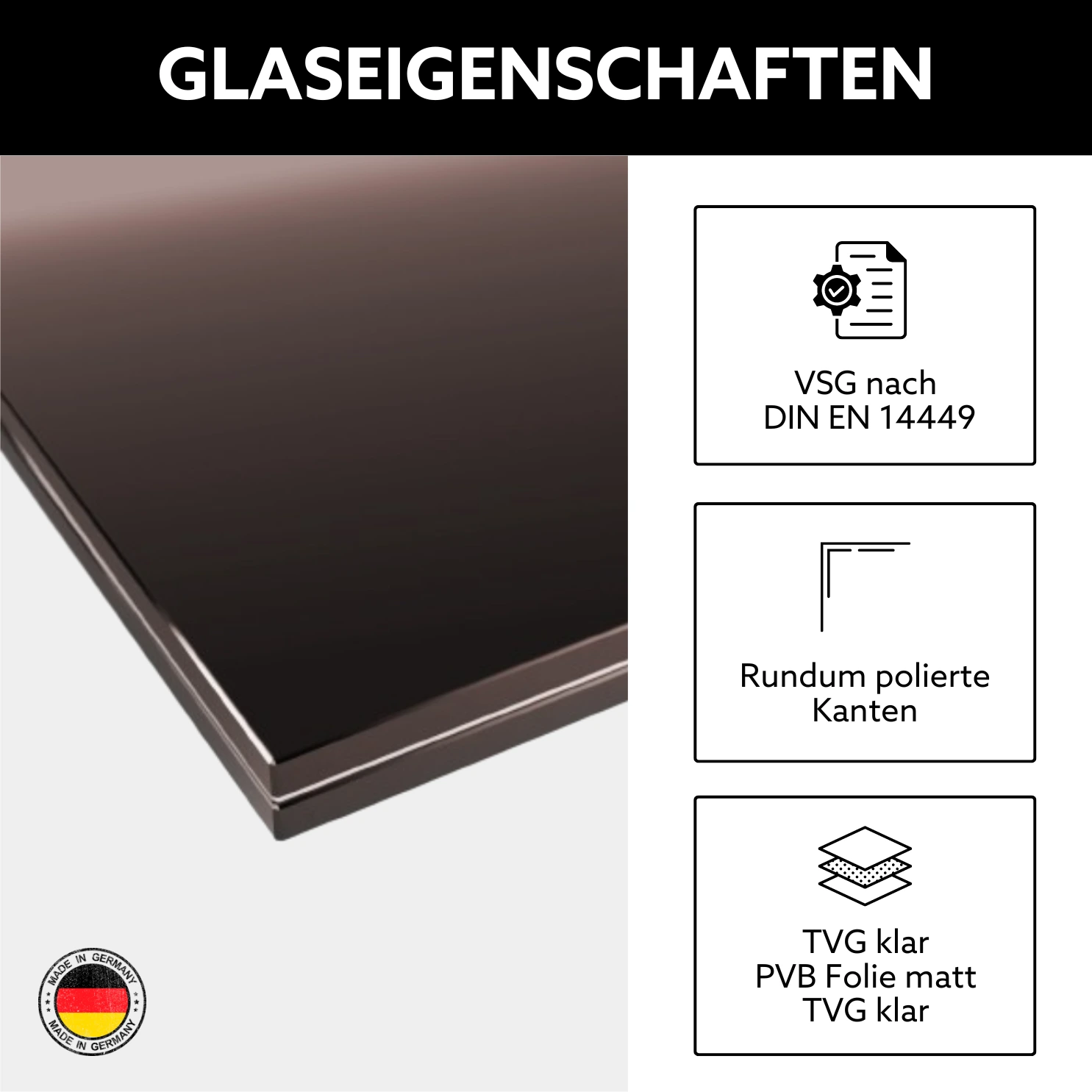 Glaseigenschaften VSG aus TVG mit matter Folie