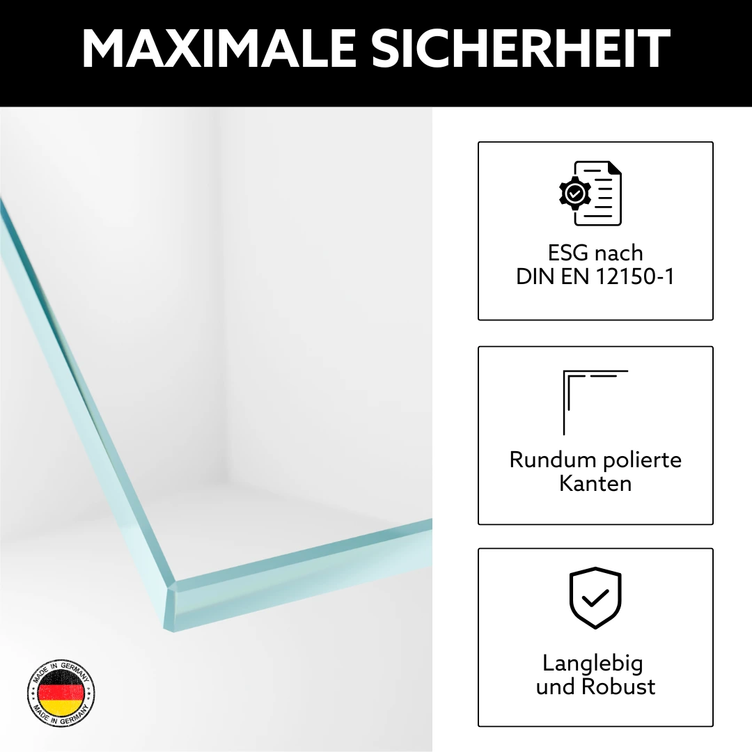 Sicherheitseigenschaften Glastischplatte aus Weißglas